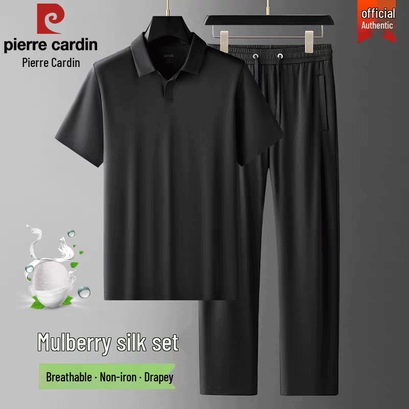 Pierre Cardin Men s Summer Mulberry Silk Blend T-shirt & Shorts Set M