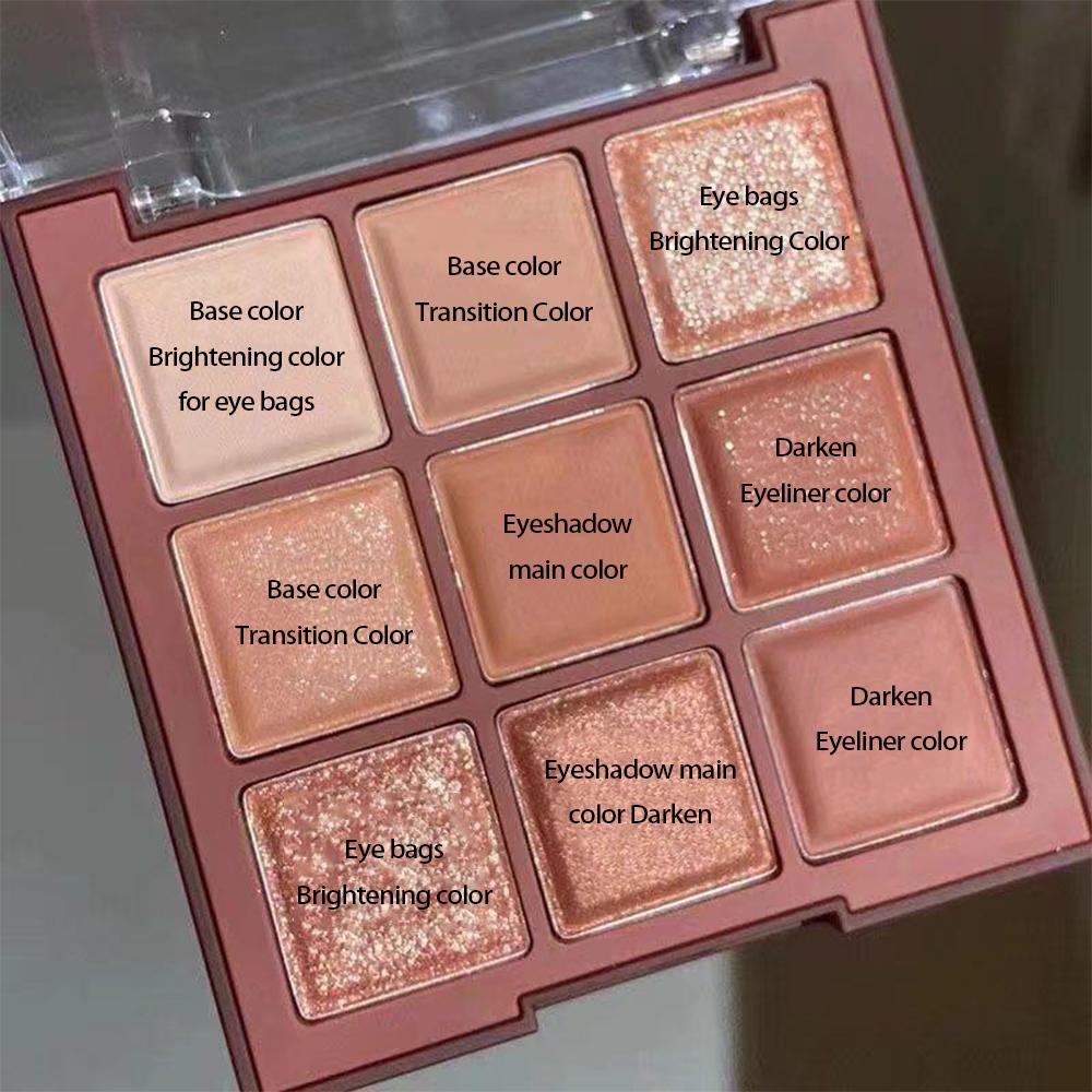 Nine-Color Waterproof Matte & Glitter Eyeshadow Palette - Long-lasting, Sweat-proof, and Brightening.