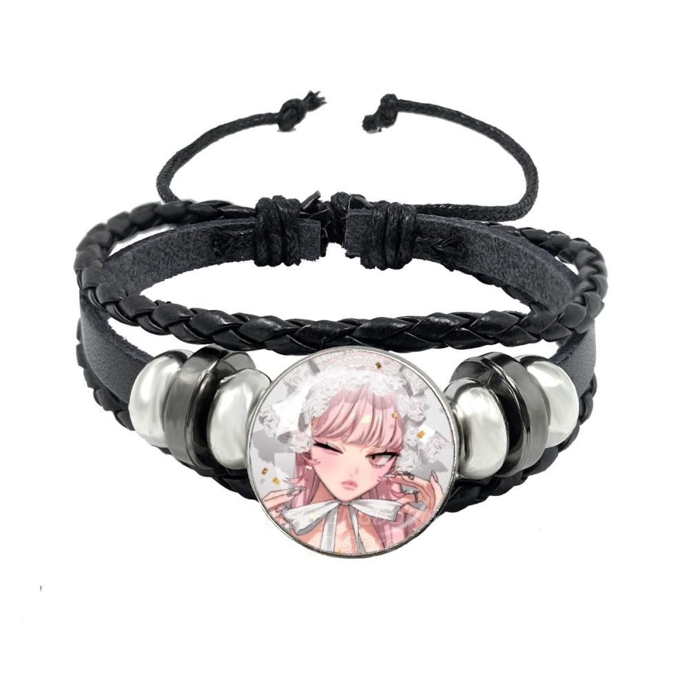 Manga Gokurakugai Cartoon Character Glass Cabochon Black Leather Bangle Bracelet Jewelry Charm Fans Gift MS013