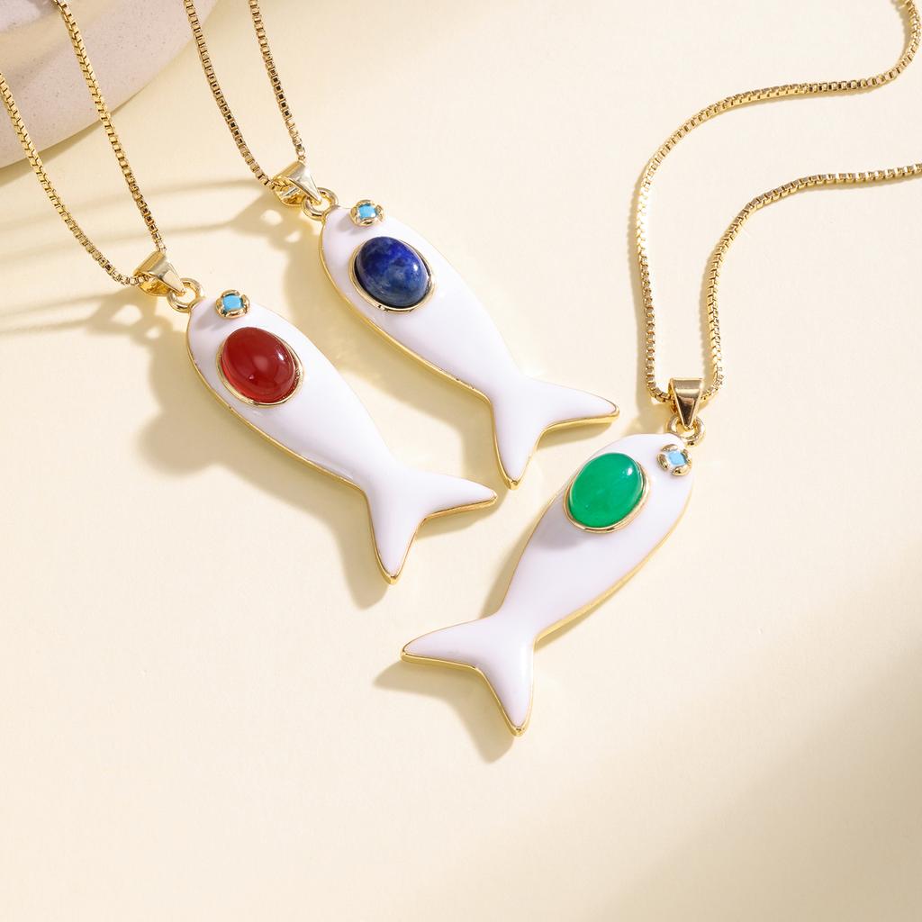 Nidin Hot Sale White Enamel Fish Pendant Necklace For Women Ocean Animal Charm Clavicle Chain Boho Summer Beach Jewelry Gifts
