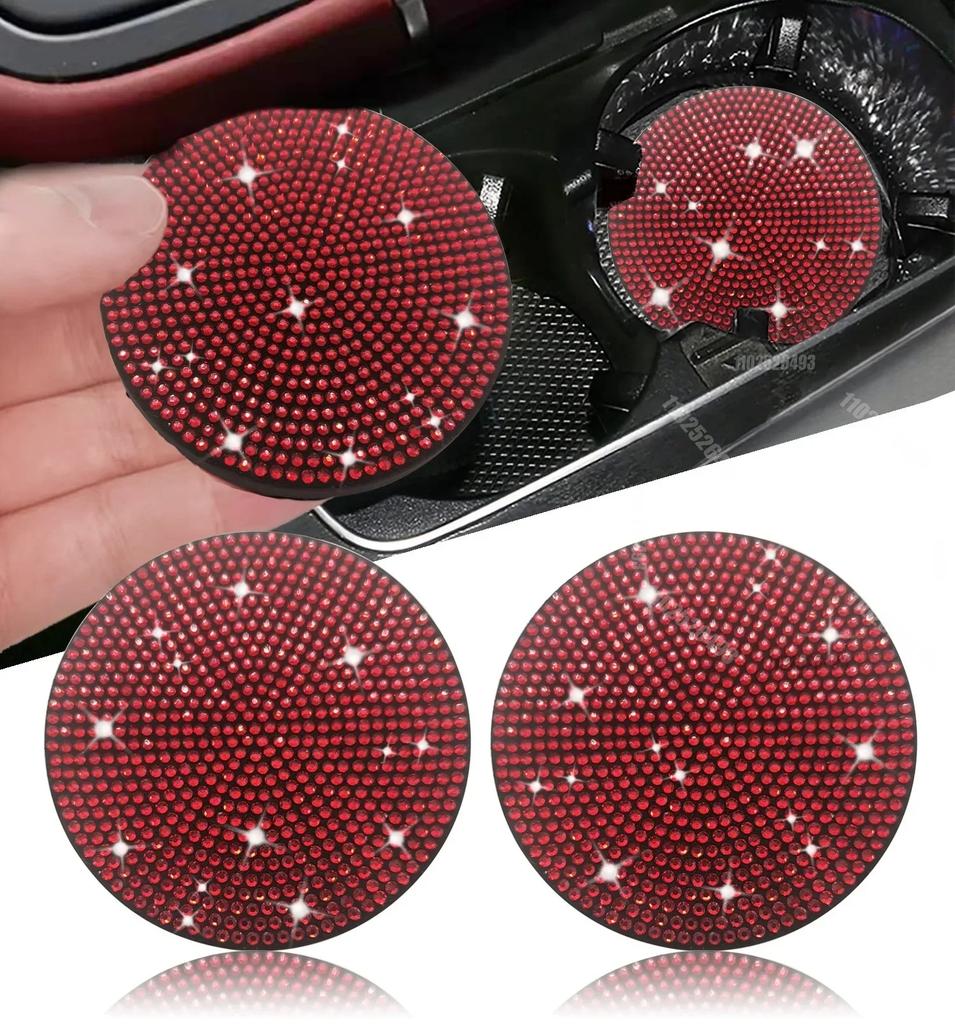 Car Water Coaster Round Interior Bling Decor Diamond Silicone Non-slip Pad Cup Insulation Pad Rhinestone Hot Drill Auto Supplies