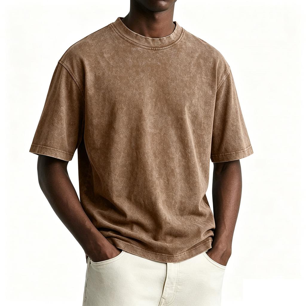 Men's Vintage Washed Crew Neck T-Shirt Casual Short Sleeve Loose Fit Comfortable Cotton Blend Top for Everyday Wear