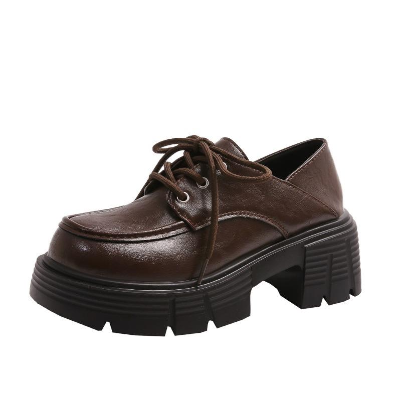 

Женские демисезонные новые ретро туфли на шнуровке, женские туфли на платформе-маффин, женские туфли из маленькой кожи 40 коричневый