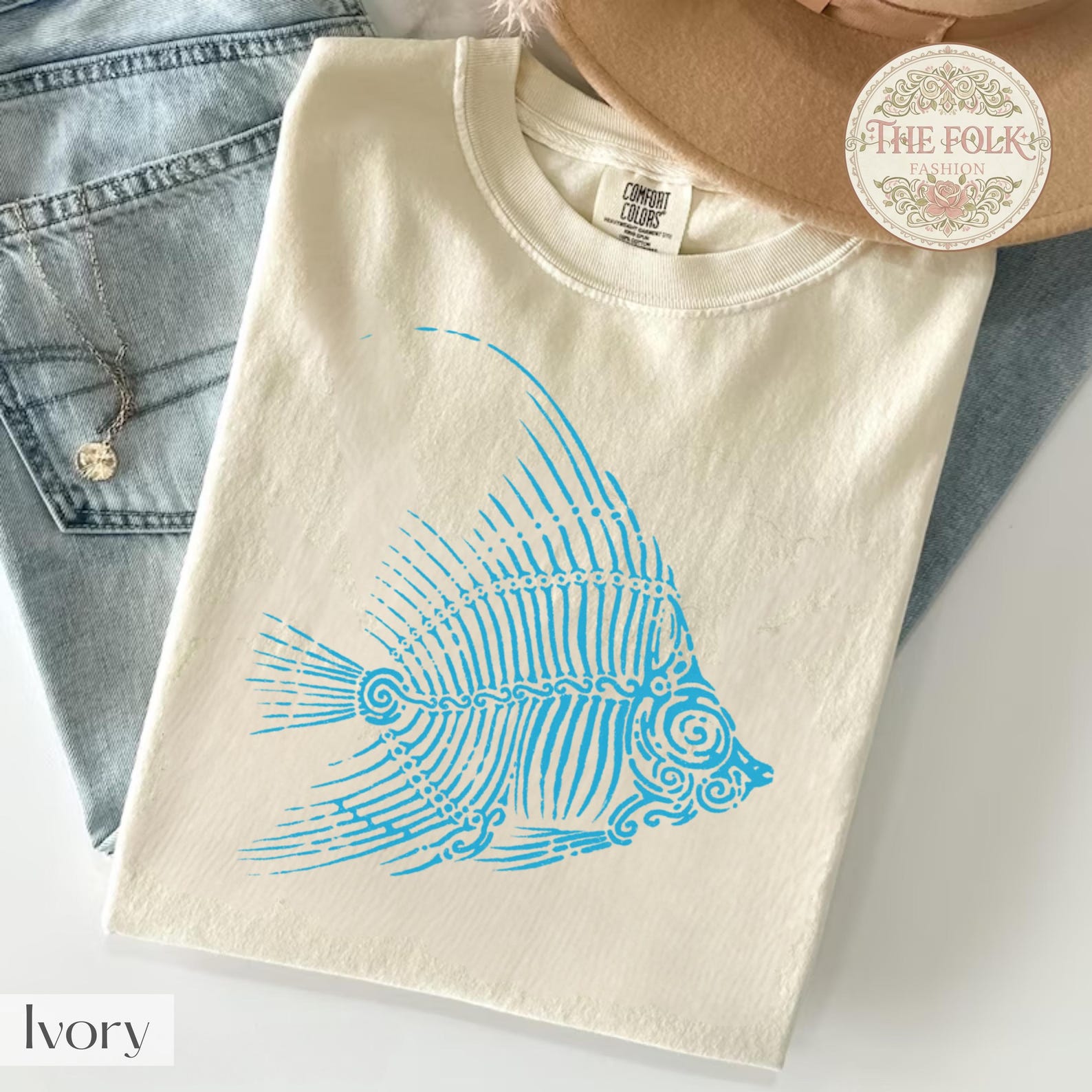 Fish Skeleton Shirt, Nautical Comfort Colors Tee, Ocean Life Graphic Tshirt, Angler Fishing Tee, Aesthetic Sea Fish Tee, Coastal Boho Tee S