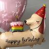 Cartoon style birthday dog balloon set with red bow balloons and pink heart balloons for birthday decoration and photo props