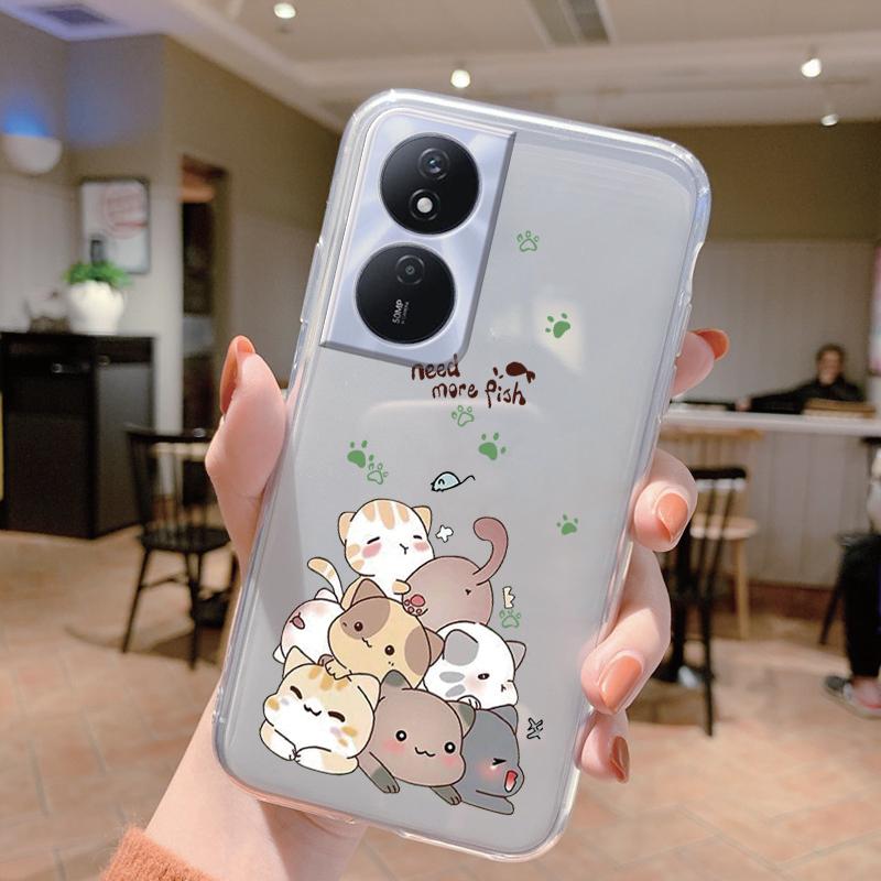 Phone Case For Honor X7b 4G 5G Case Silicone Flowers Cute Cat Bumper Coque For HonorX7B X 7B Cover Protective Soft Clear Shell