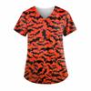 Women's Hallowen Printing Short Sleeve V-neck Tops Working Uniform Pocket Blouse