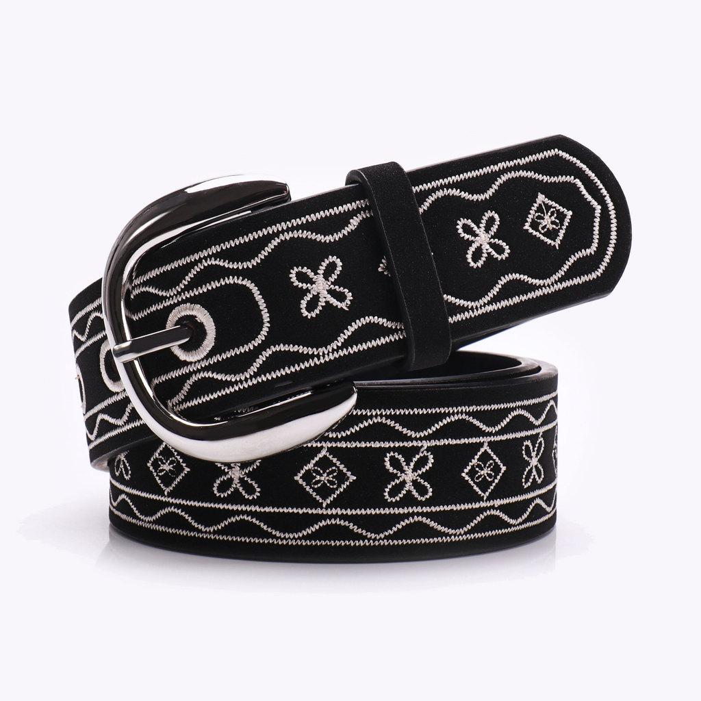 

Vintage American Embroidered Womens Leather Belt For Casual And Office Style чёрный