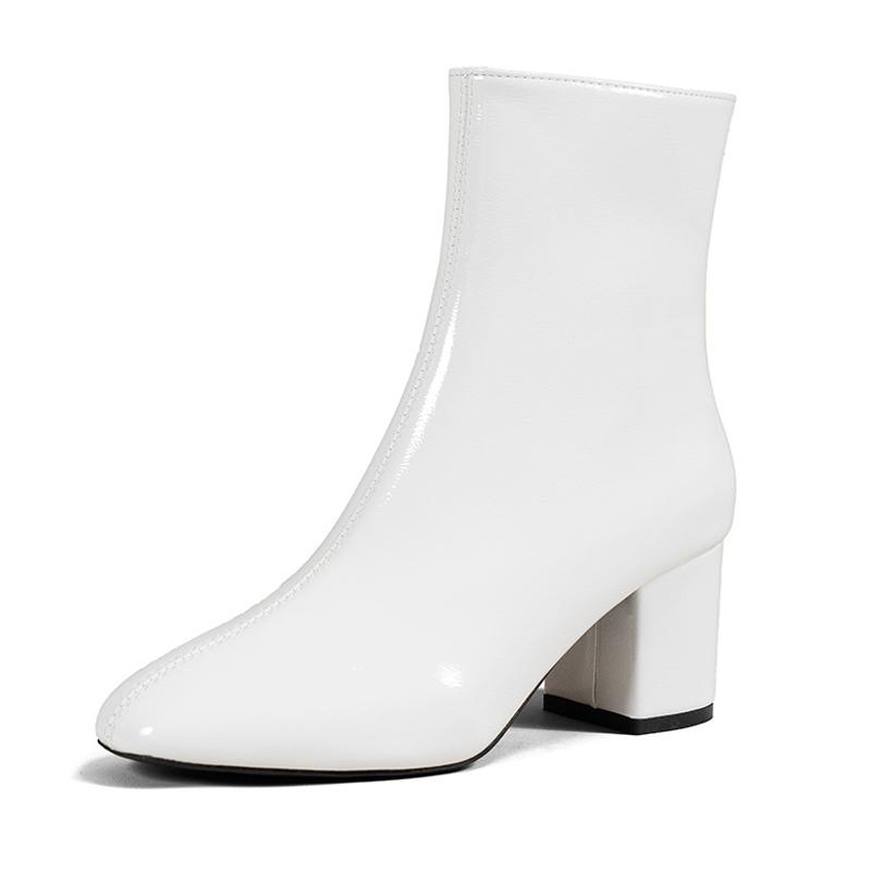 

Women Side Zipper High Thick Heel Short Boots Fashion Ankle Boots for Office Nightclub Evening Party Wedding Banquet Gathering 42 білий
