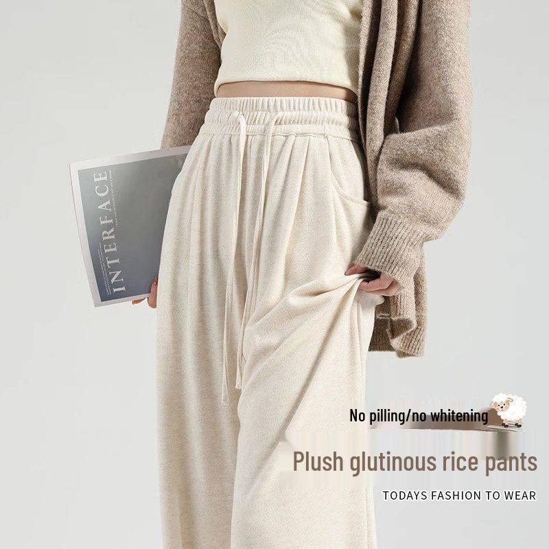 

2025 Winter Women s Soft Gray Loose Wide-Leg Velvet Pants for Petite Figures S [80-100 lbs]