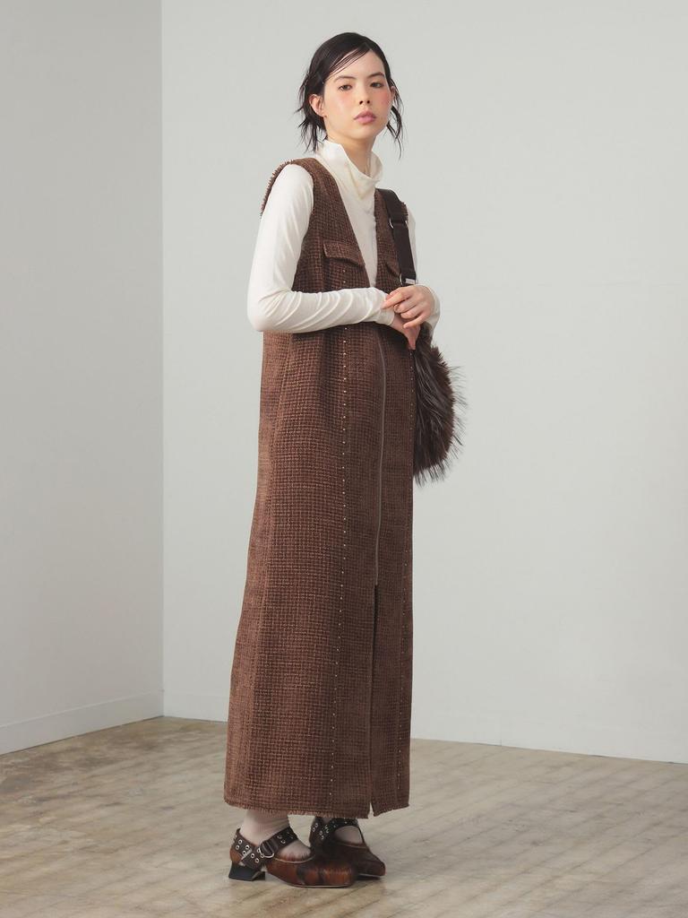 Ray Beams Women's Tweed Studded Sleeveless Dress, Brown