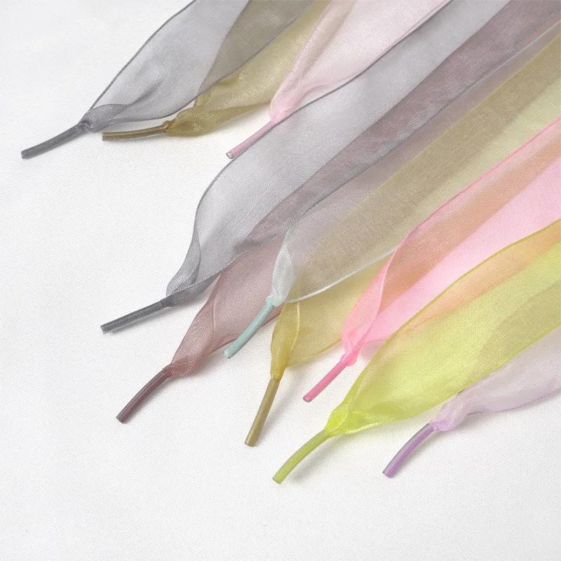 Flat Silk Shoe Laces 2.5CM Width Tulle Webbing Snow Shoelace Fit Sneakers Ballet Lace Chiffon Yarn Shoelaces Shoes Accessories
