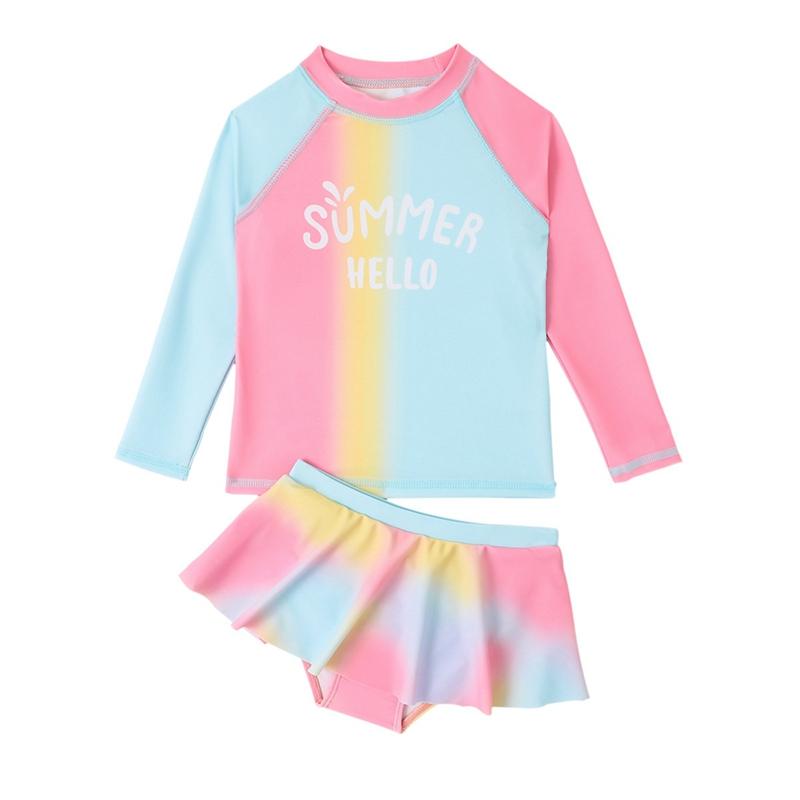 

Комплект из двух предметов: майка танкини с длинным рукавом и юбка для девочки, купальник детский градиентного цвета 6Y