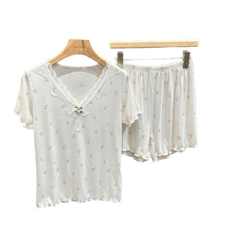 Summer pajamas, short-sleeved shorts, thin strip modal suit, women's loungewear