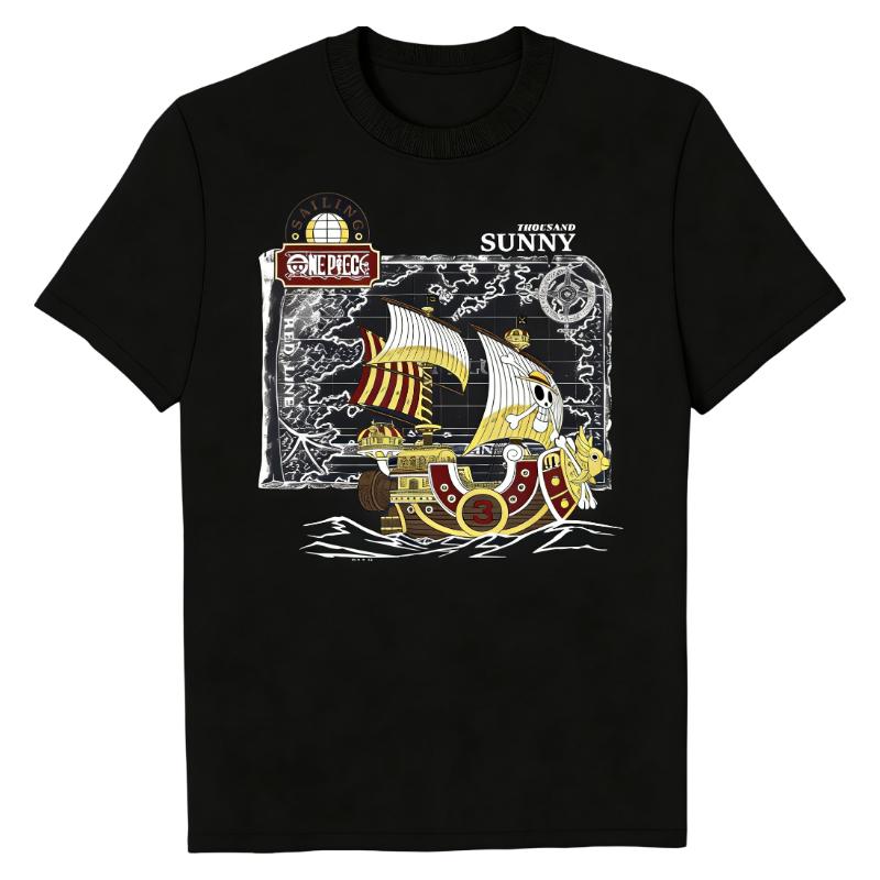 

Футболка One Piece Тысяча Солнц Морской Винтажный Графический Принт Чистый Хлопок Круглый Вырез Повседневная Модная Верхняя Одежда S