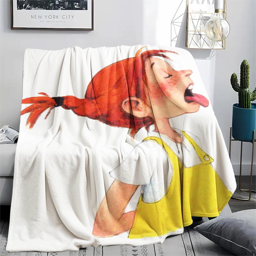 1PC Pippi Longstocking Print Flannel Blanket, High Quality Comfortable for All Seasons, Home Decor, Warmth and Comfort, Perfect for Christmas Gifts115