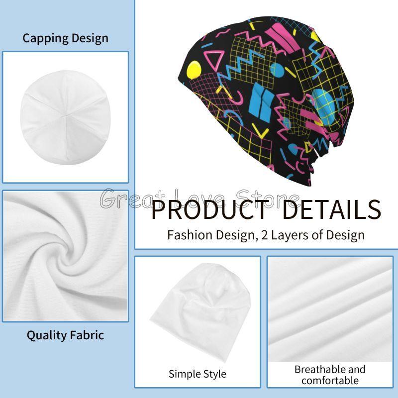 Retro 80s 90s Pop Art Print Knit Hat Women Men Outdoor Hat Beanie Caps Chemo Hat Slouchy Headwear Casual Black