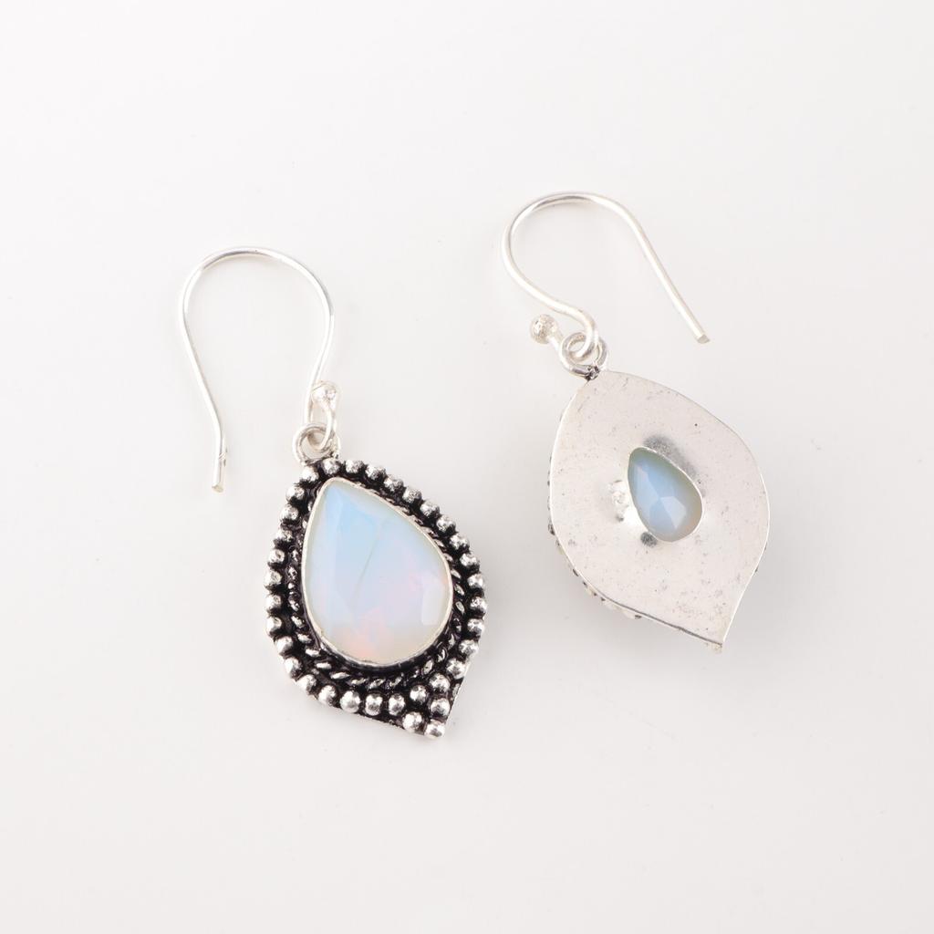 Milky Opal Gemstone 925 Sterling Silver Handmade Jewelry Earrings 1.6" For Gift EE-164-18