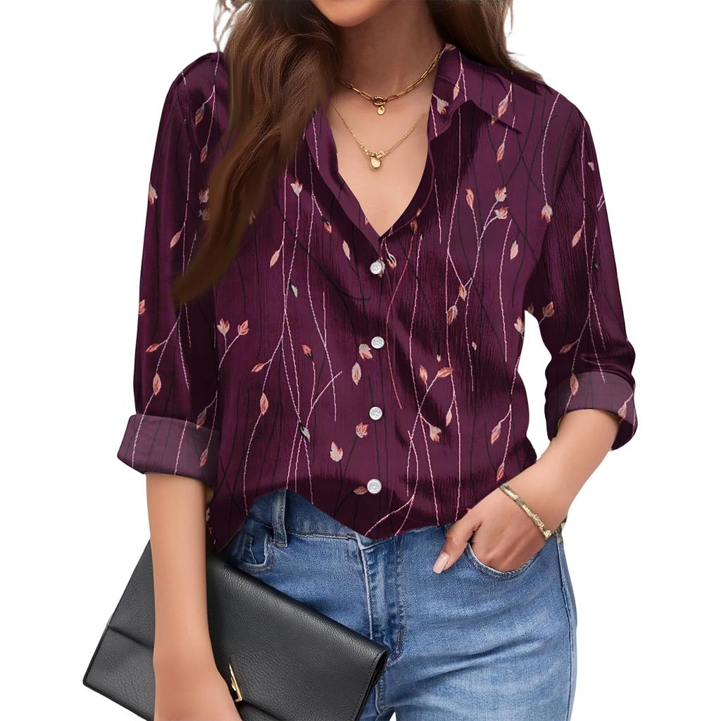 Women's Fashionable Casual Loose Floral Print Long,sleeved Shirt
