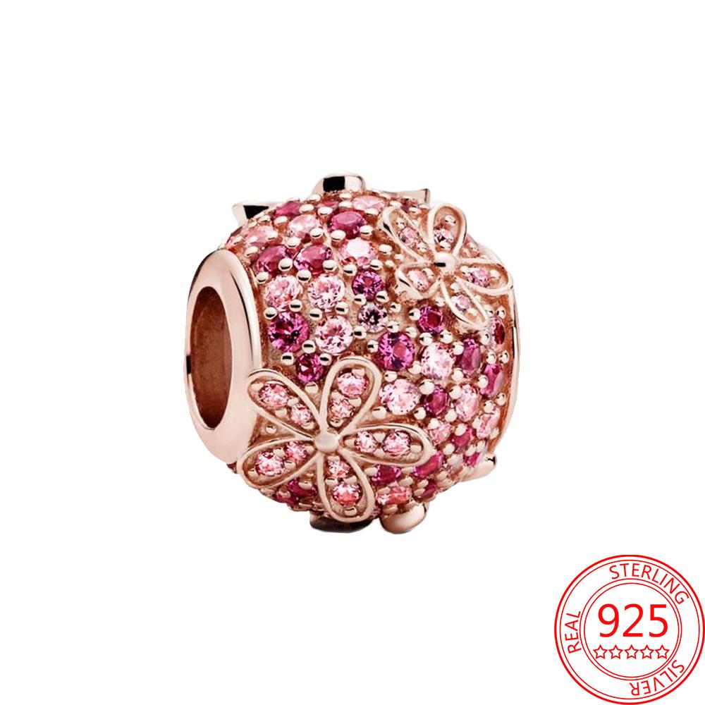 Classic 925 Silver Rose Gold Heart&Ball&Lucky Bead Charm Fit Bracelet DIY Jewelry