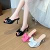 Summer Women High Heels Fashion Square Toe Design Slingback Sandals Elegant Bow Stiletto Slippers for Women Party Dresses Shoes
