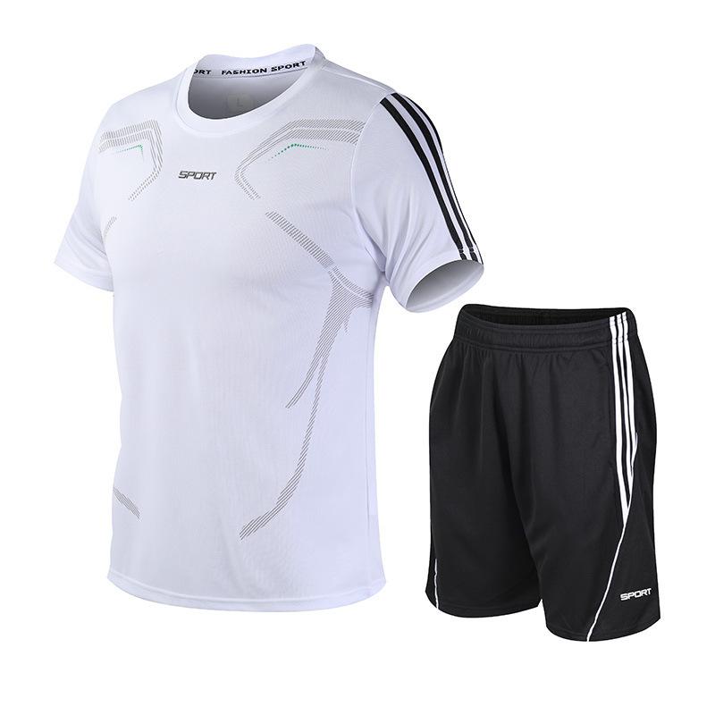 Conjunto Esportivo Masculino de Verão para Basquete Conjunto de Duas Peças Roupas Respiráveis de Secagem Rápida Camiseta de Corrida com Manga Curta e Shorts de Fitness