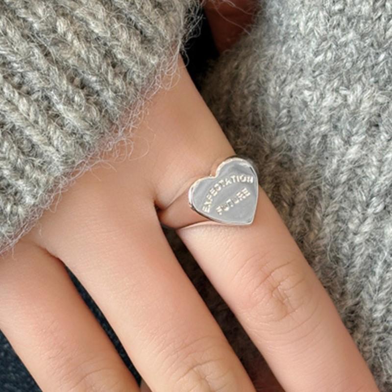 New Fashion Silver Color Love Heart Letter Rings for Women Elegant Simple Smooth Ring Party Jewelry Gifts