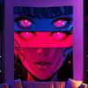 Neon Glitch Animeflicka Väggbonad  Livfull Väggbonad med Rosa Ögon för Sovrum och Vardagsrumsinredning Perfekt Gåva