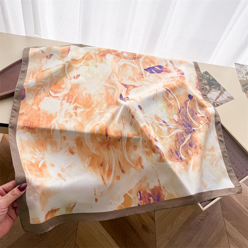 Women S Printed Silk Like Square Scarf For Commuting And Sun Protection 66*70cm