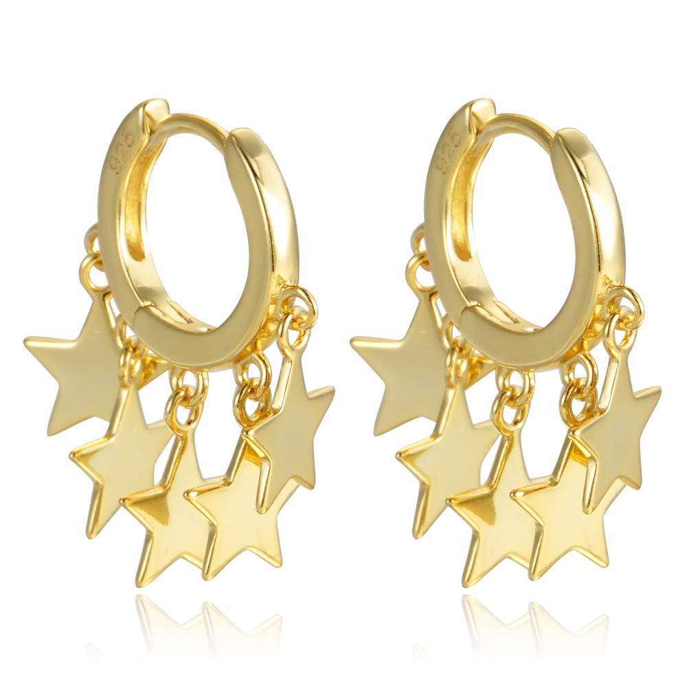 Gold Color Star Round Tassel Earrings for Women Charm CZ Zircon Crystal Small Circle Hoop Earrings Zircon