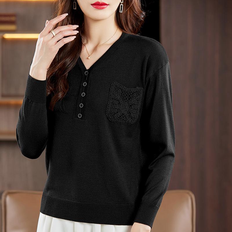 

Весенне-осенний новый модный вязаный свитер с V-образным вырезом, женский свободный и облегающий свитер, теплая базовая рубашка, топ для мамы XXL