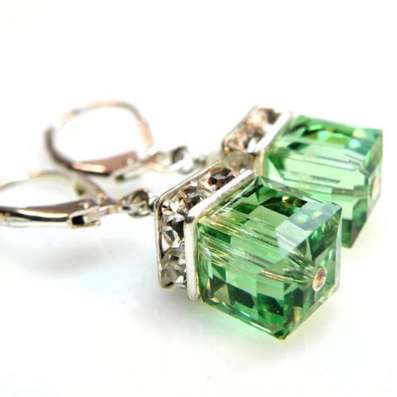 1 Pair Square Fashion Personality Women's Crystal Earrings Green Earrings Drop  Dangle Earrings KTJ