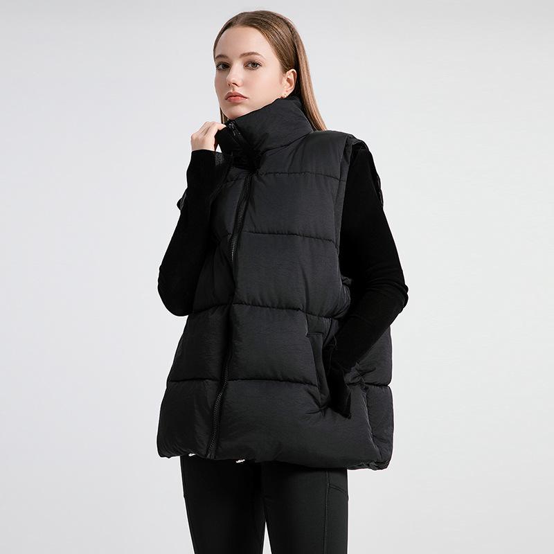 Women's autumn and winter sleeveless cotton clothes medium and long stand-up collar thermal down cotton vest thickened vest jacket