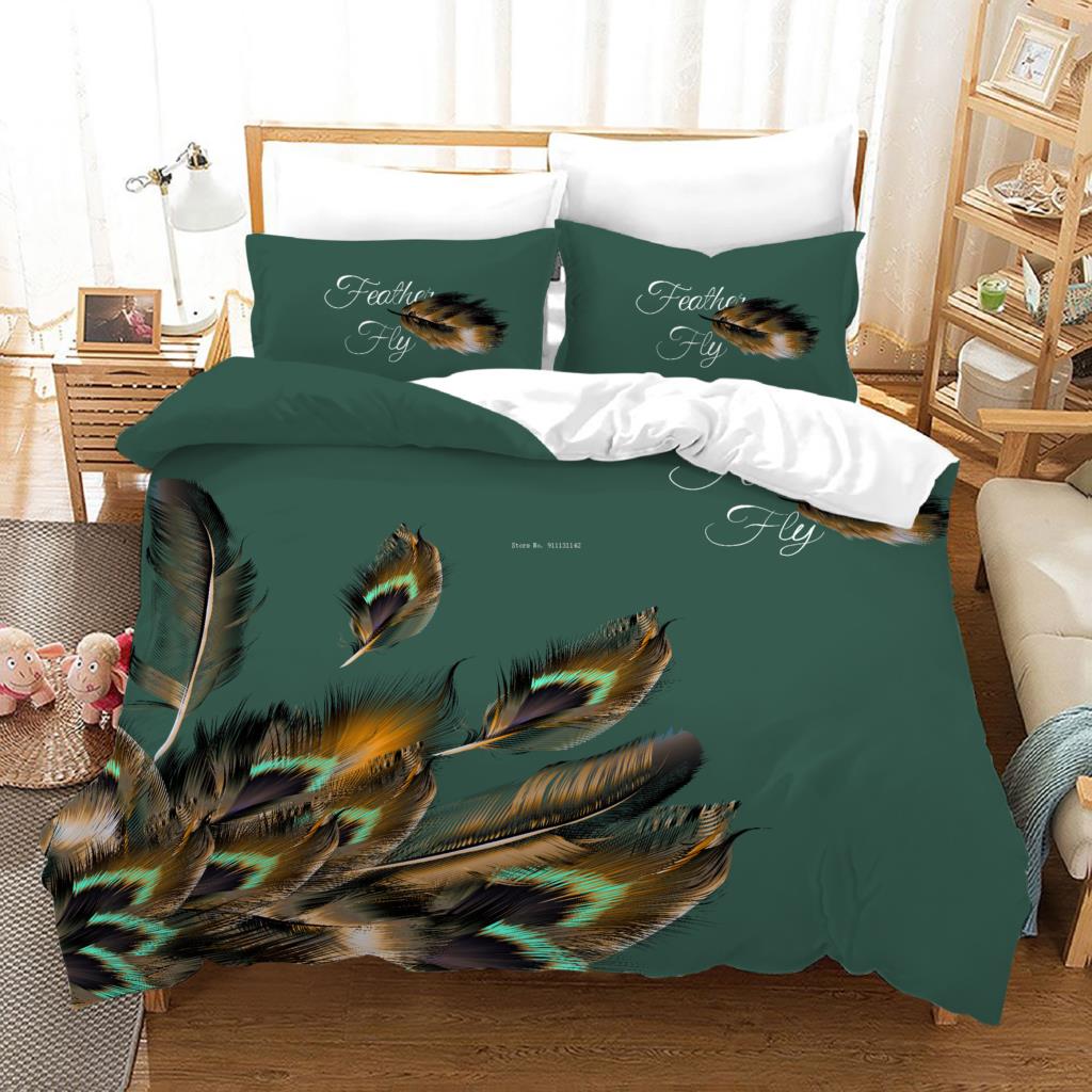 Colored Peacock Feather Printed Bedding Domestic Spin Deluxe Down Quilt Cover Pillowcase 2/3 Adult Children Bedroom Queen Dimension King Size Size