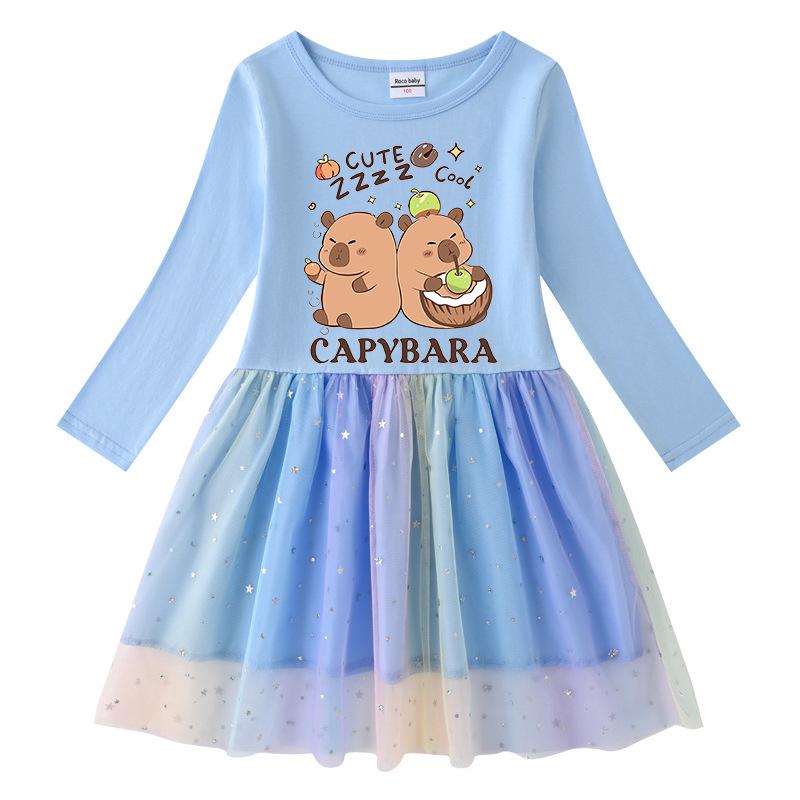 Children's Korean Style Rainbow Sequin Princess Dress - Short Sleeve for Summer, Long Sleeve for Spring/Autumn