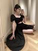 Nové Vintage French Open Vidlica Dlhé šaty Dámske Čierne Elegantné Párty Maxi šaty Dámske v kórejskom štýle Sexy klubové jednodielne šaty