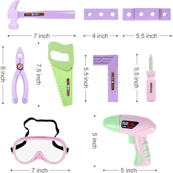 Kids Tool Set with Toy Drill and Tool Box, Pretend Play Construction Tools Toy Gifts for Toddlers Girls Kids Aged 3 4 5 6 7