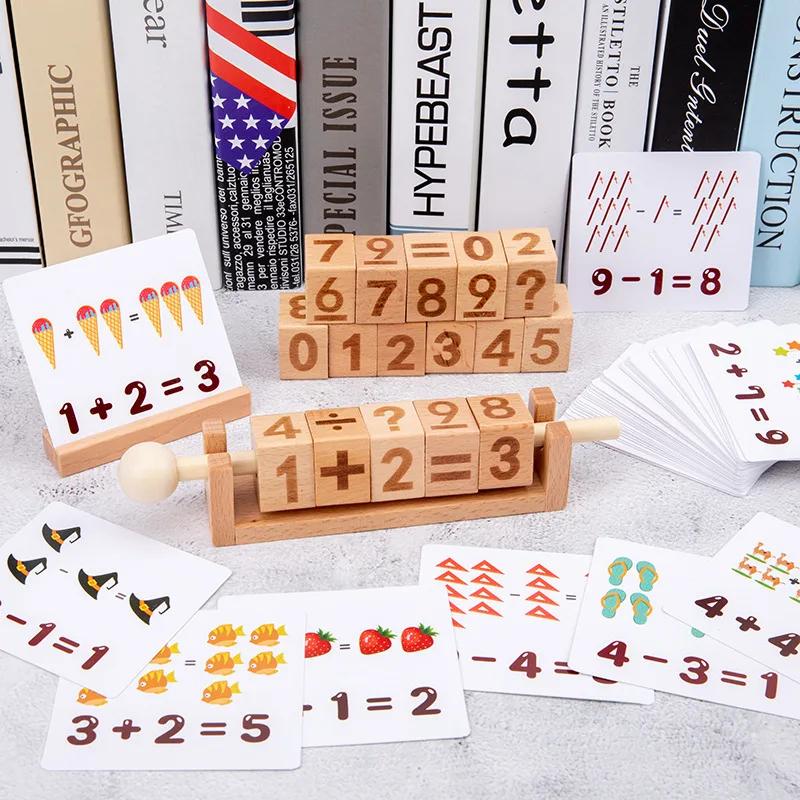 New Wooden Toy Learning Cognitive Game Spelling Words English Number Card Cube Building Block Toys Gifts For
