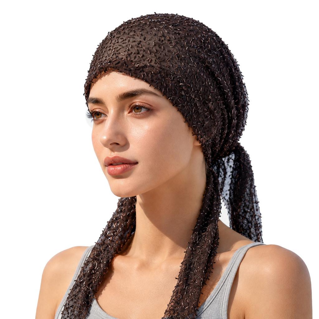 Stylish Womens Glitter Mesh Headscarf Cap With Sun Protection For Summer And Winter Wear