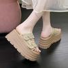 Fashion 8CM Trendy Streetlish Buckles Slippers for Women Nubuck Leather 2025 Summer Platform Shoes Ladies Comfort Fashion Slipper Woman