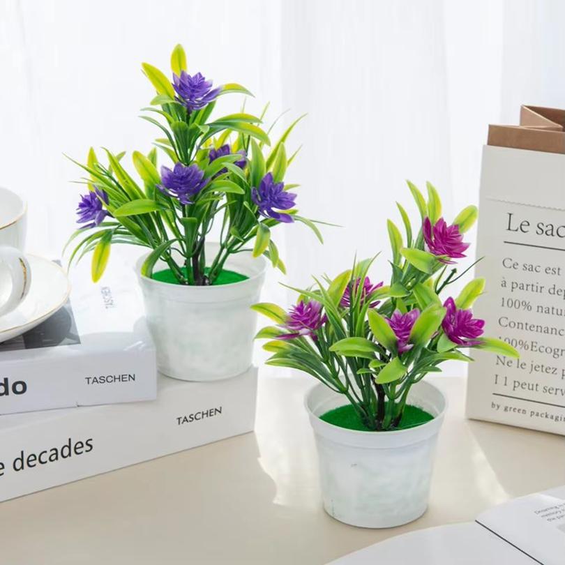 Artificial Flowers Bonsai Vase Home Decor Mini Potted Festival Wedding Decorative Ornamental Flowerpot Bathroom Windowsill Cheap