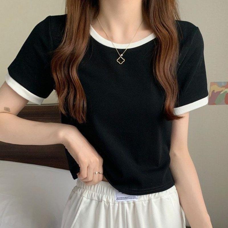 GMXIA Colorful O-neck Short Sleeve T-shirt Women's Summer Bottoming Shirt Slim Short Tops
