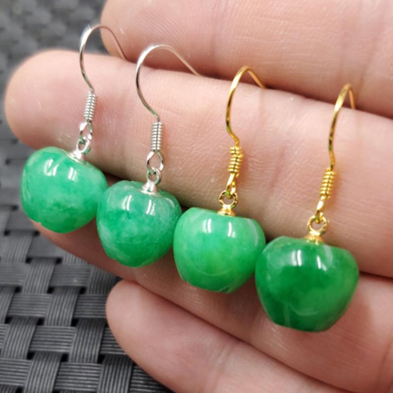 Dry Jadeite Green Apple Jade Earrings золотой