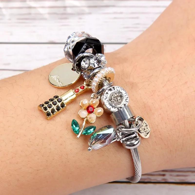 

1 модный женский браслет с хрустальным цирконом и многоэлементными бусинами для повседневной носки, аксессуары для вечеринок 58-60mm