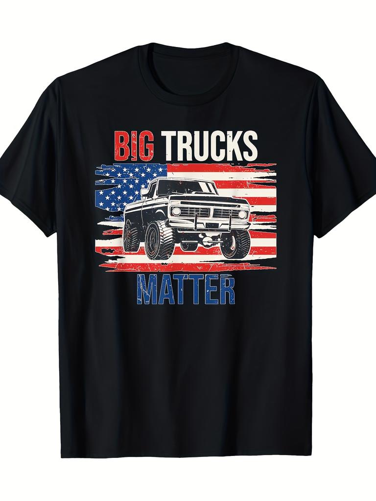 Big Trucks Matter Retro American Flag Lifted Truck TShirt 100 Cotton ONeck Short Sleeve Summer Casual Mens Tshirt Streetwear