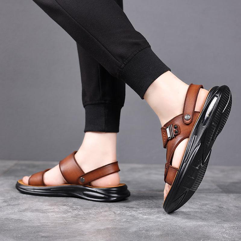 Summer Men's Sandals Trendy Leather Beach Shoes Men's Casual Plus Leather Sandals Men's Shoes Extra Large Size 48 Size 47