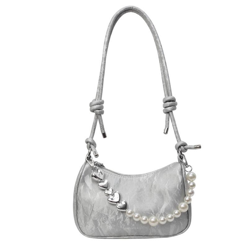 Underarm Bag Women's New Fashion Solid Color Pearl Versatile Shoulder Messenger Bag