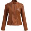 Cross-border European Size Women's Leather Jacket Women's Jacket Spring and Autumn Coat Women's Locomotive Clothing Large Size Stand-up Collar Leather