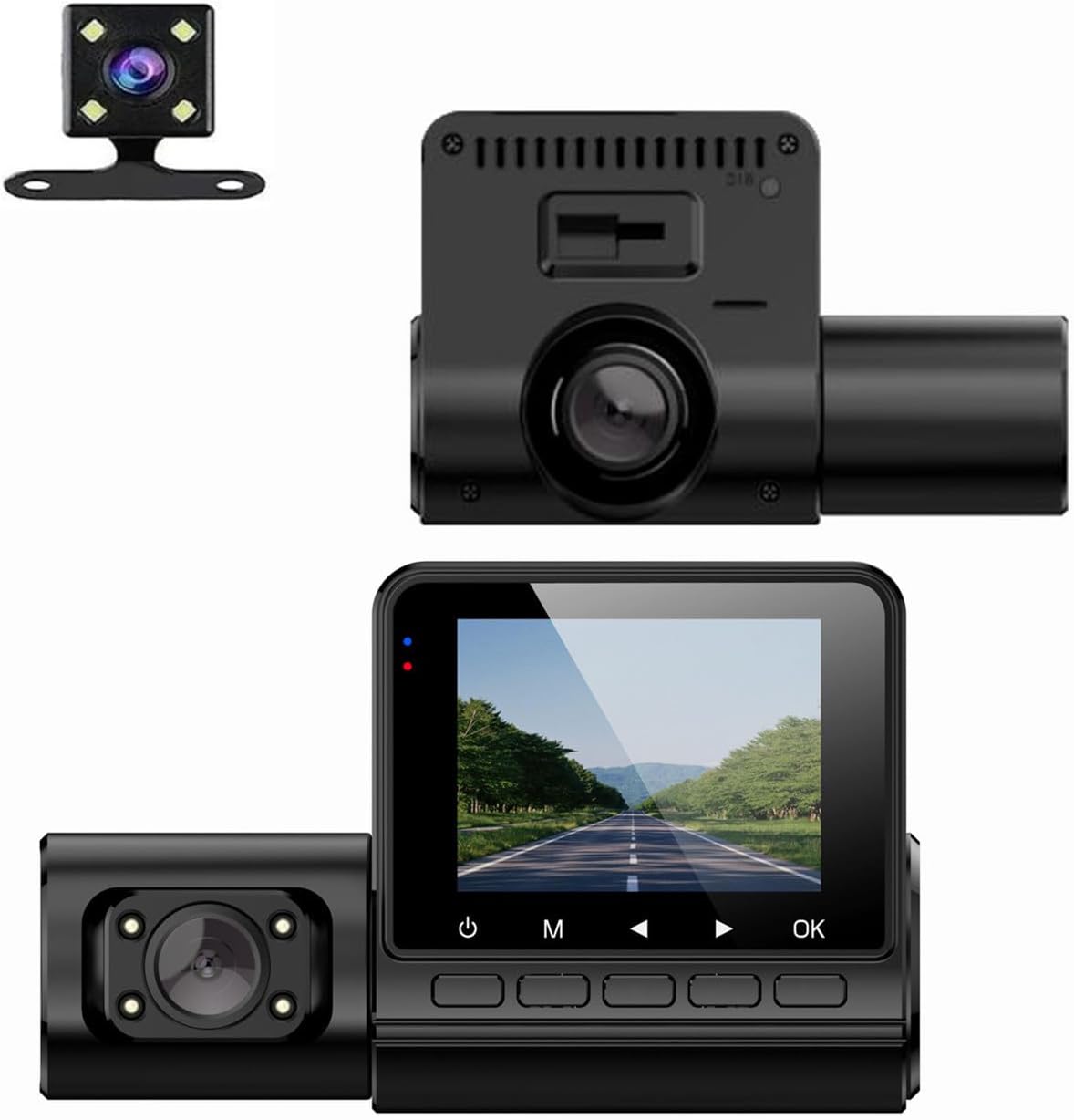 

3-Ch 1080P Car Camera with 2 IPS, IR Night Vision, Loop Recording, 32GB Card & Reader United States