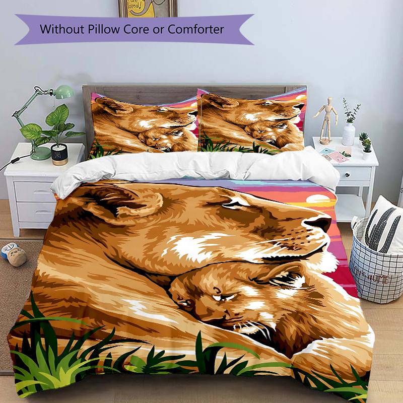 3pcs Lioness, Cub Duvet Cover Set -Includes 1 Duvet Cover and 2 Pillowcases, No Quilt Core, All-Season Home Decor yy251111161